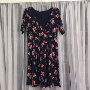 Lands End floral banded waist fit & flare dress